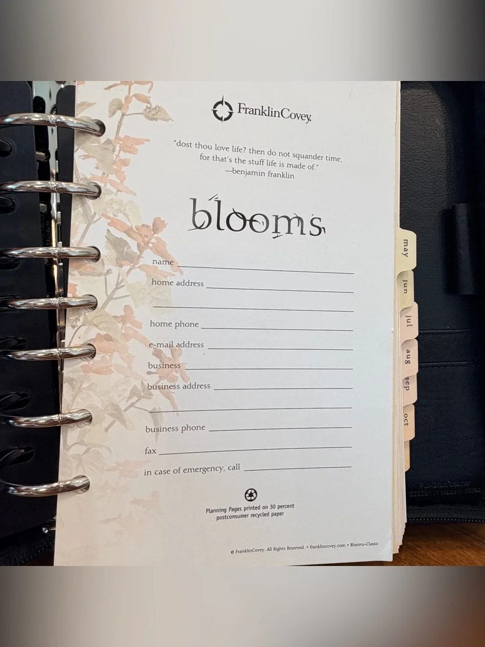 Franklin Covey Classic Black Full Grain Leather Zip Planner Korea Blooms 90s Y2K